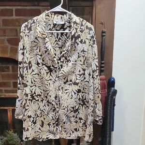 Cathy Daniels Black and Cream Leaf Print Blouse